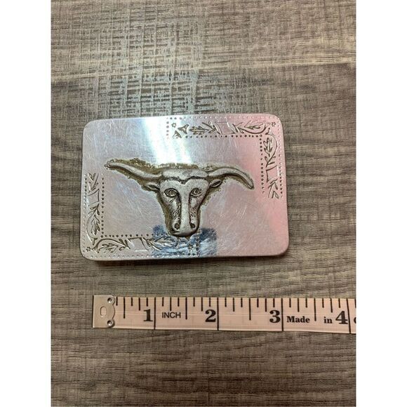 Vintage Steer Head Longhorn Western Belt Buckle - Silver - Picture 1 of 2
